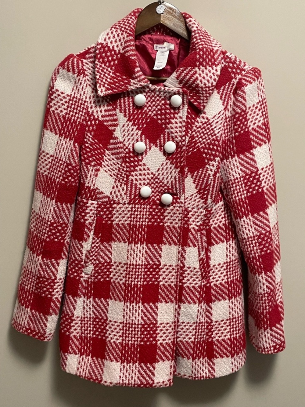 Y Apparel Vintage Y2K Red & White Plaid Wool Double Breasted Jacket Womenโs M